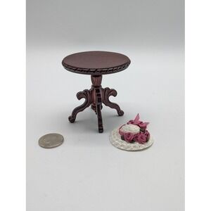 1:12‎ Miniature Dollhouse Wood Victorian Round Pedestal Table Hat Set Parlor